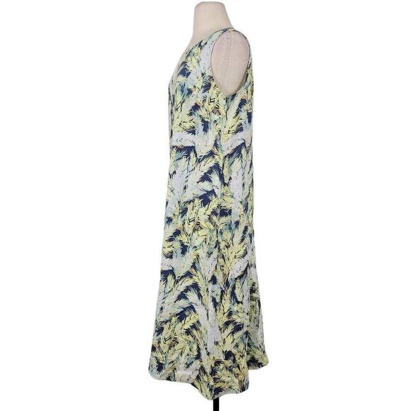 J. Jill Love Linen Leaf Print Sleeveless Midi Dress Sz S Blue‎ Green Pull Over - Picture 3 of 12
